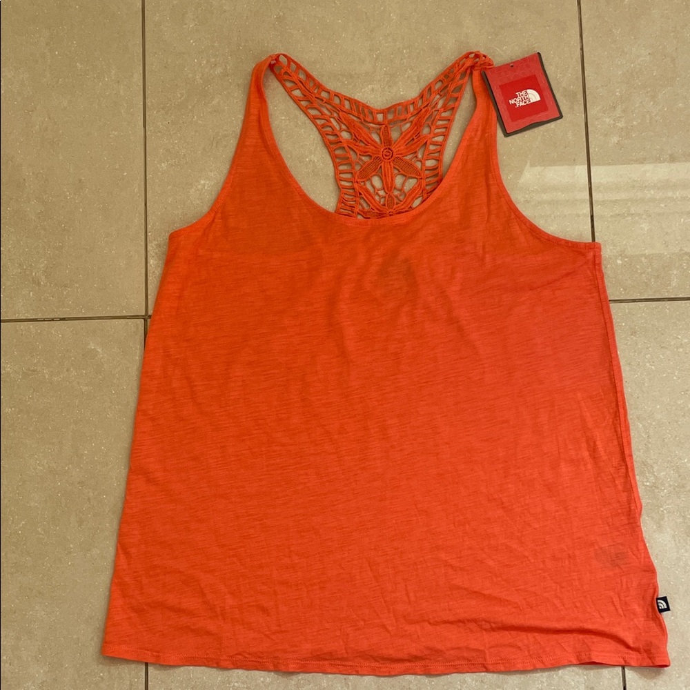 The North Face Women's Vibrant Coral Tank Top with Floral Crochet New size M
